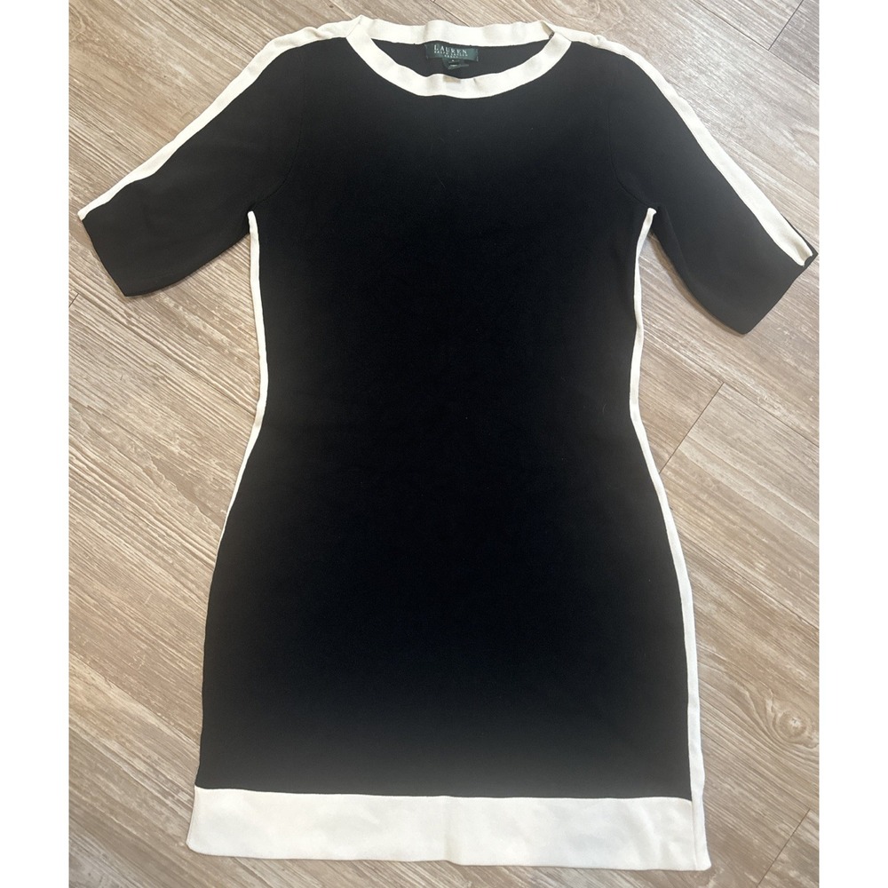 Lauren Ralph Lauren Dress Womens S Short‎ Sleeve Pullover Stretch Black w/white